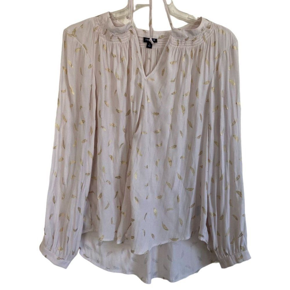 Torrid Womens Cream with Gold Leaf Long Sleeve Crepe Blouse Size 1